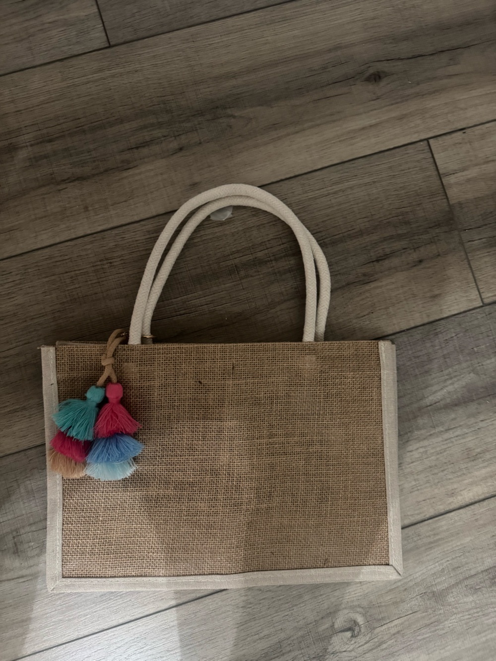 Jute Tote Bag with Colorful Tassels - Natural & Multi